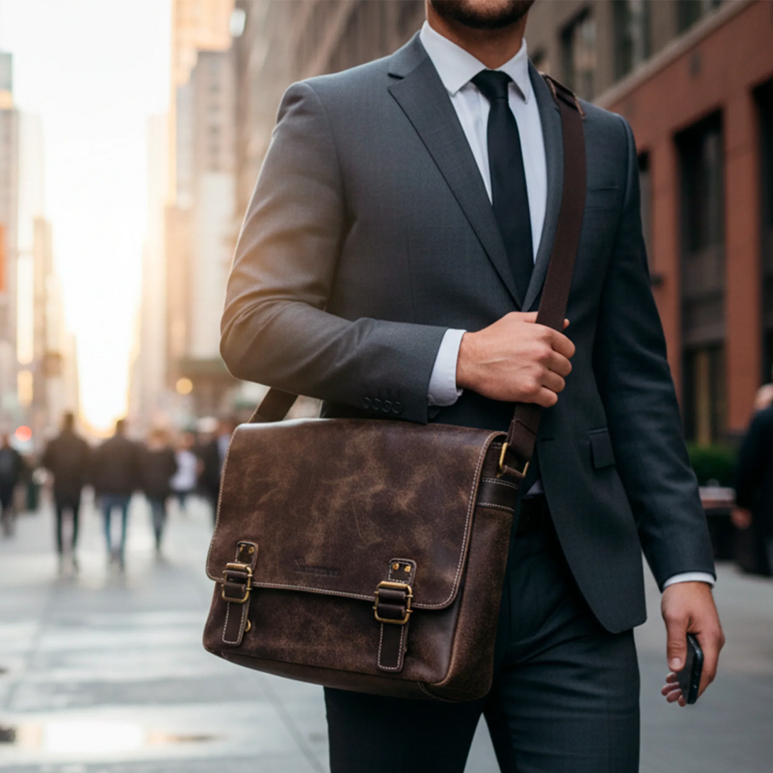 personalized leather wallet and belt gift set for men displayed on a man in a suit